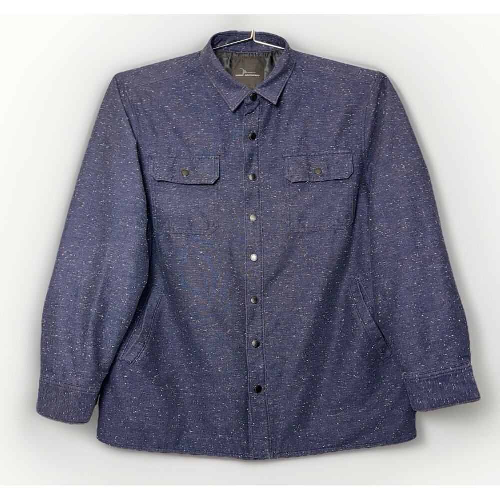 Marc Anthony XL Wool Blend Lined Snap Shirt Jacket Blue Speckle Shacket Pockets